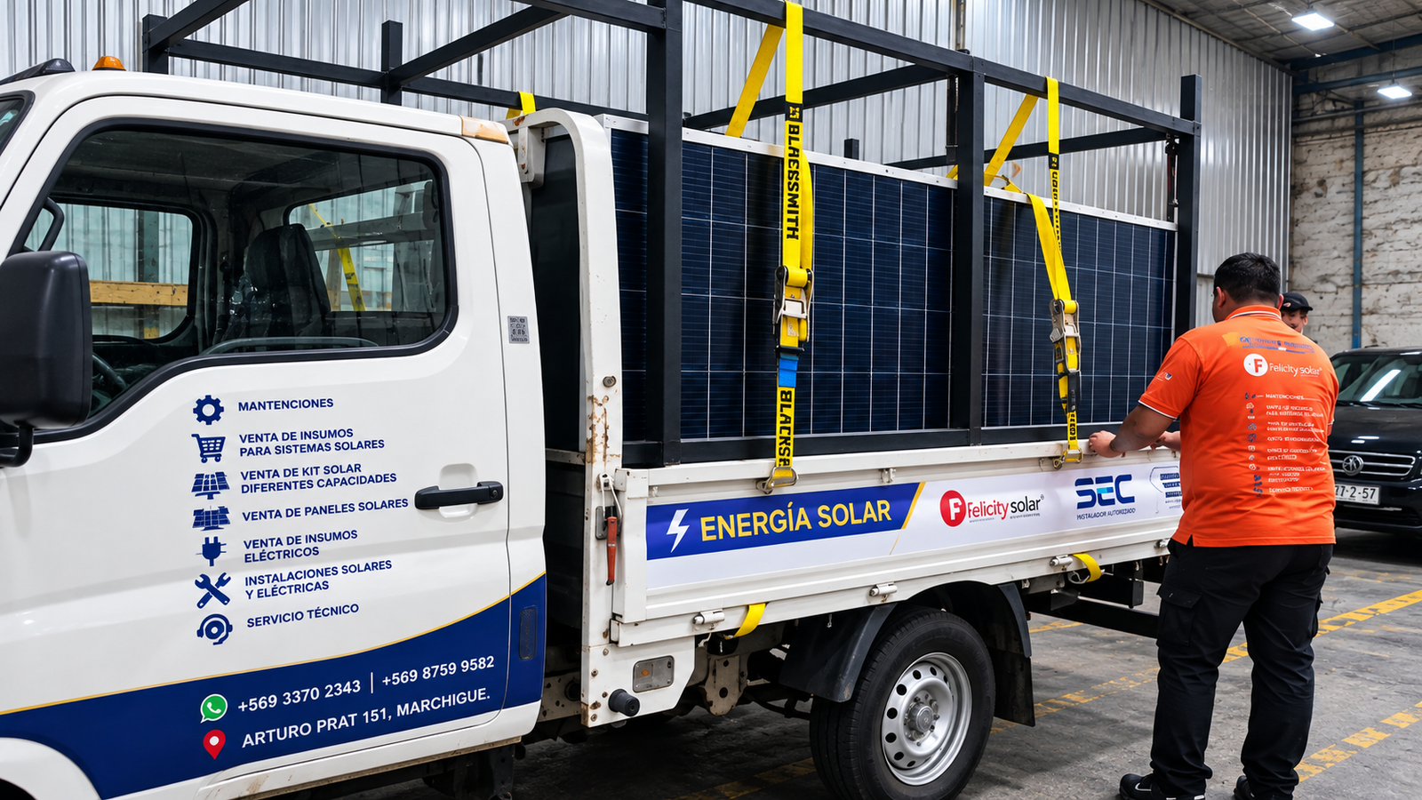 Paneles solares y materiales preparados para su traslado.